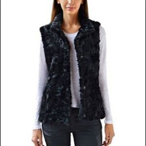 NWOT M Womens Weatherproof Faux Fur Vest Lined Black New Snap Closure SOFT Pocke